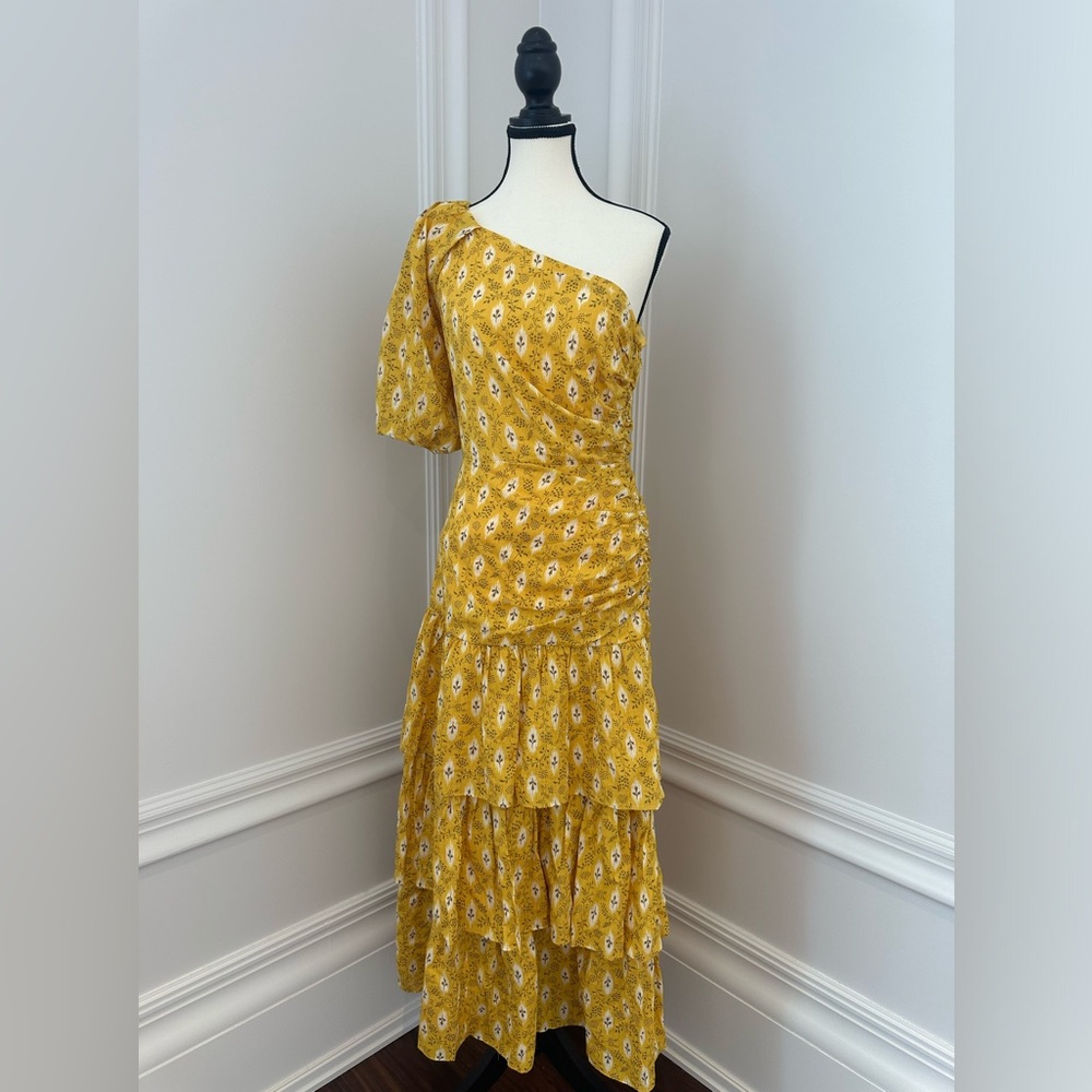 Veronica Beard NWOT Cotton Silk One Shoulder Jacquard Tiered Ruched Ruffle Dress - Picture 4 of 15